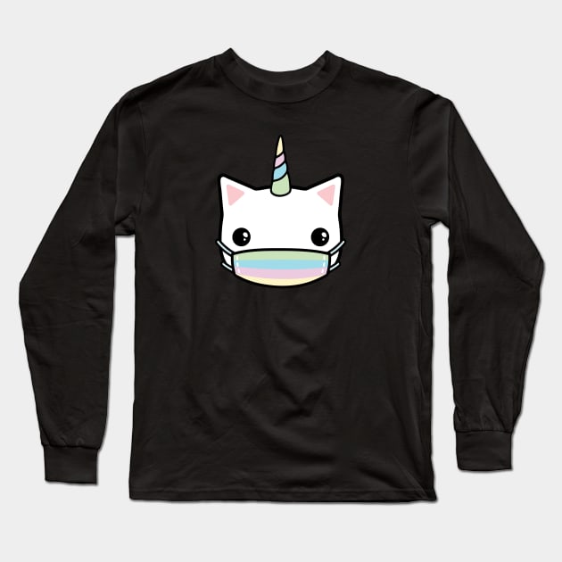 rainbow face mask cat Long Sleeve T-Shirt by Laura_Nagel